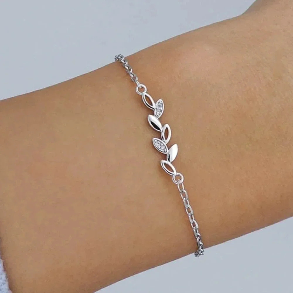 Dainty 925 Sterling Silver Leaf Bracelet
